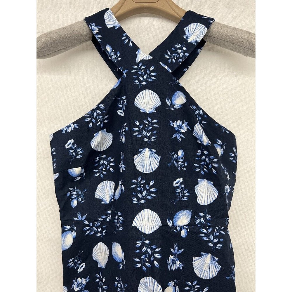 NEW Size 0P Beach  Ann Taylor Petite Shell Tile Cotton Linen Halter Flare Dress - Picture 3 of 4